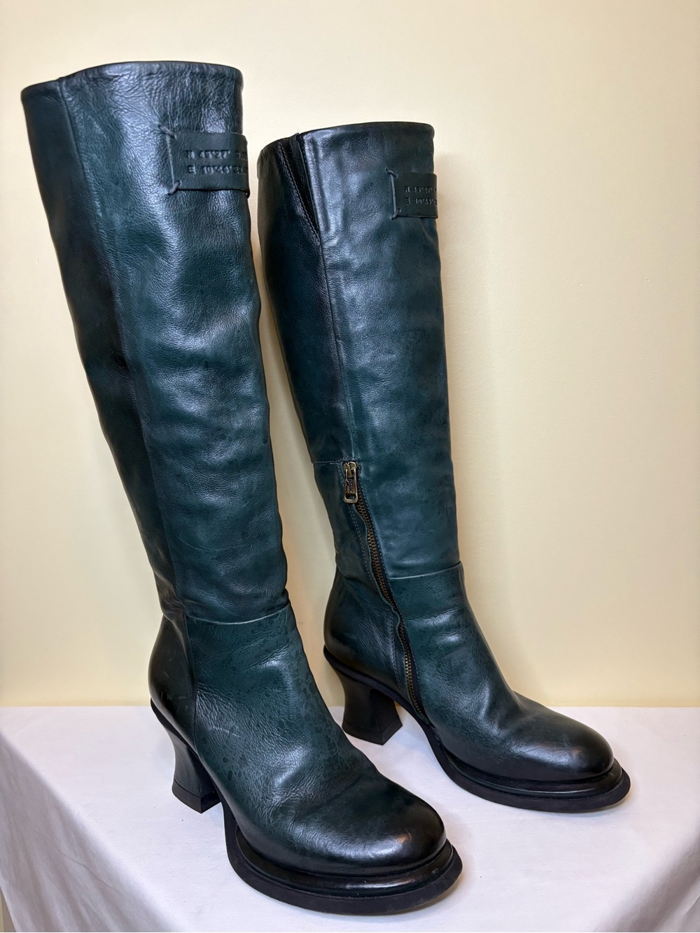 A.S.98 Women's Over-the-Knee Leather Boots in Deep Teal Size 38